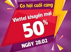 Viettel khuyến mãi nạp thẻ 28/02/2018 ưu đãi 50% toàn quốc